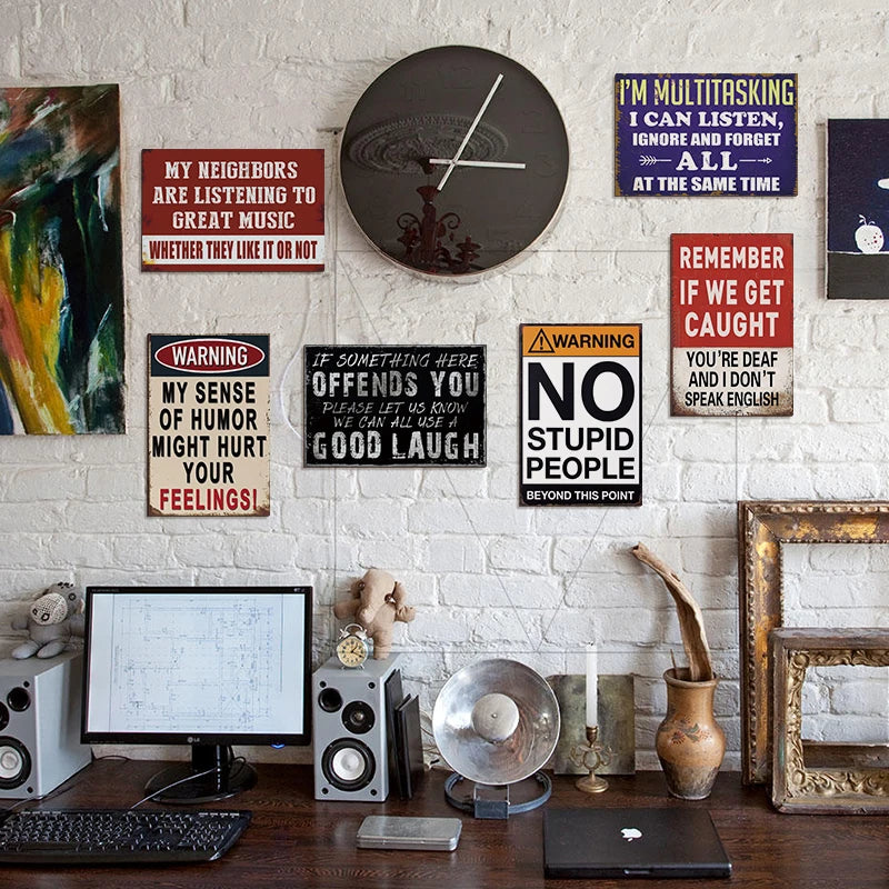 6pcs Funny Metal Tin Sign – Sarcasm Signs Humorous Quote Sign, Vintage Wall Art for Man Caves, Home Offices, Pubs, Clubs, Bars