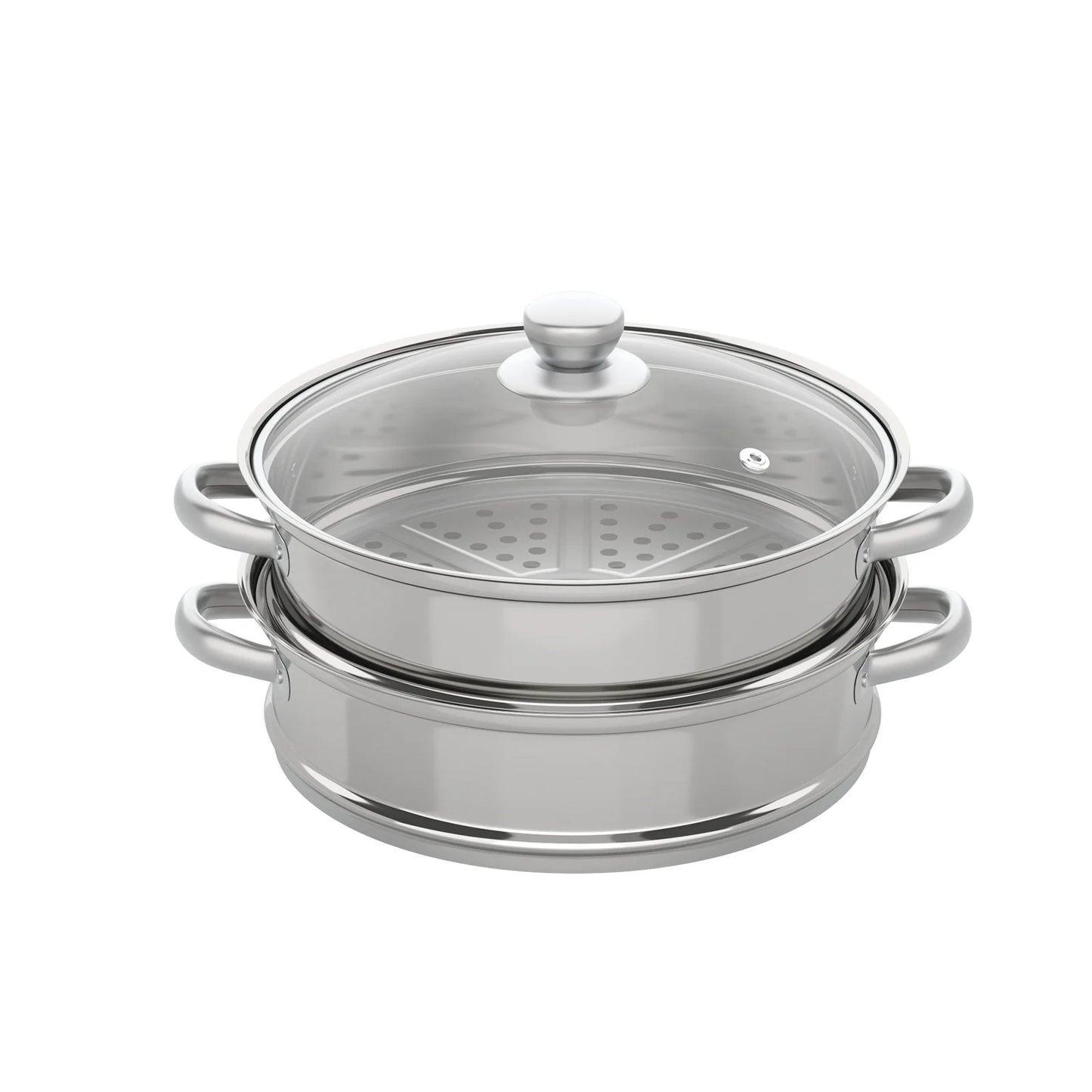 3 Tier Stainless Steel Steamer 28cm Overlapping Kitchen Soup Cooker Set with Glass Lid Silver