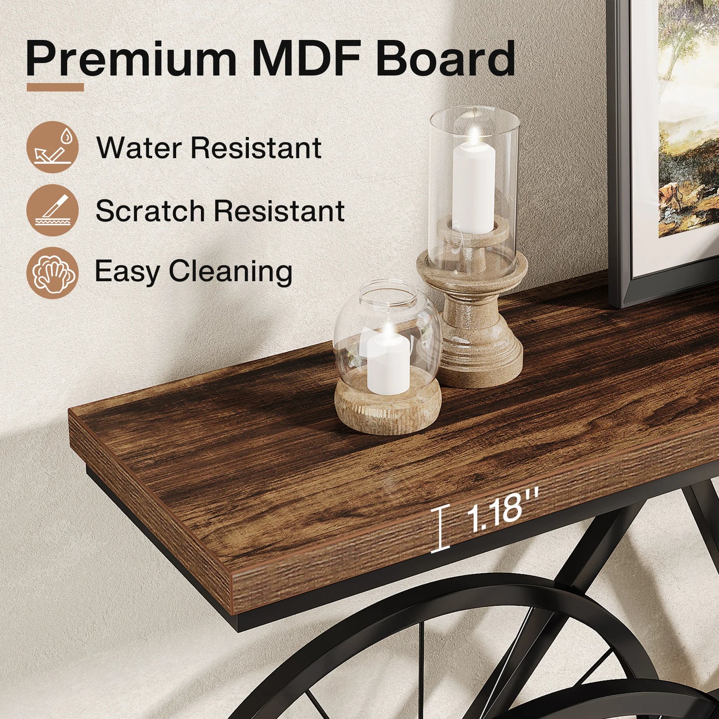 Tribesigns 70.9 Inch Extra Long Sofa Console Table with Metal Base Industrial Style Antique Finish for Living Room