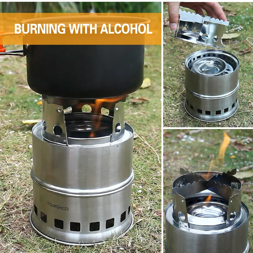 Compact Portable Folding Windproof Wood Burning Stainless Steel Alcohol Stove for Outdoor Camping Hiking and Picnic