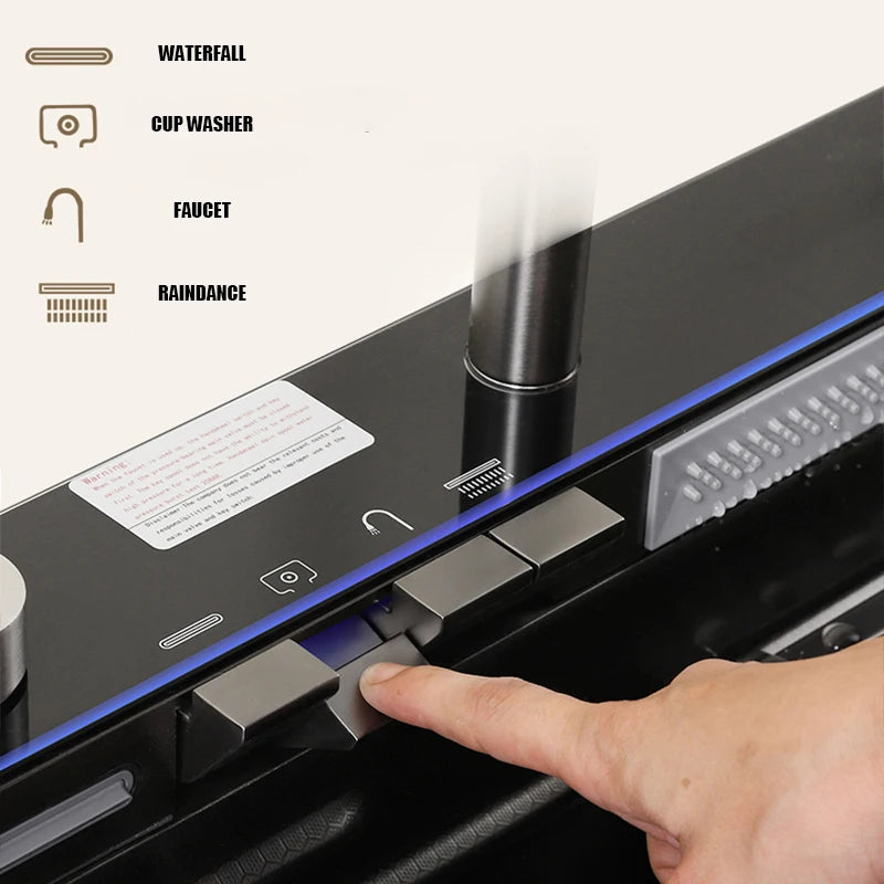 304 Stainless Steel Waterfall Kitchen Sink Large Single Slot Integrated Digital Display Faucet Set