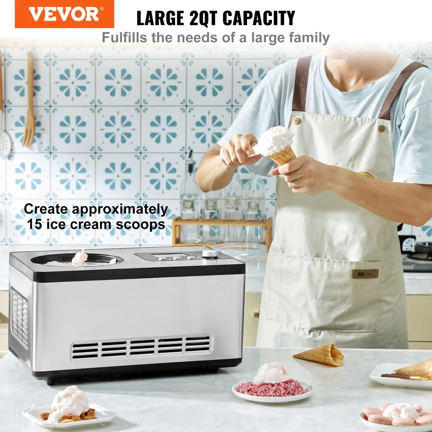 VEVOR Automatic Ice Cream Maker with Built-in Compressor