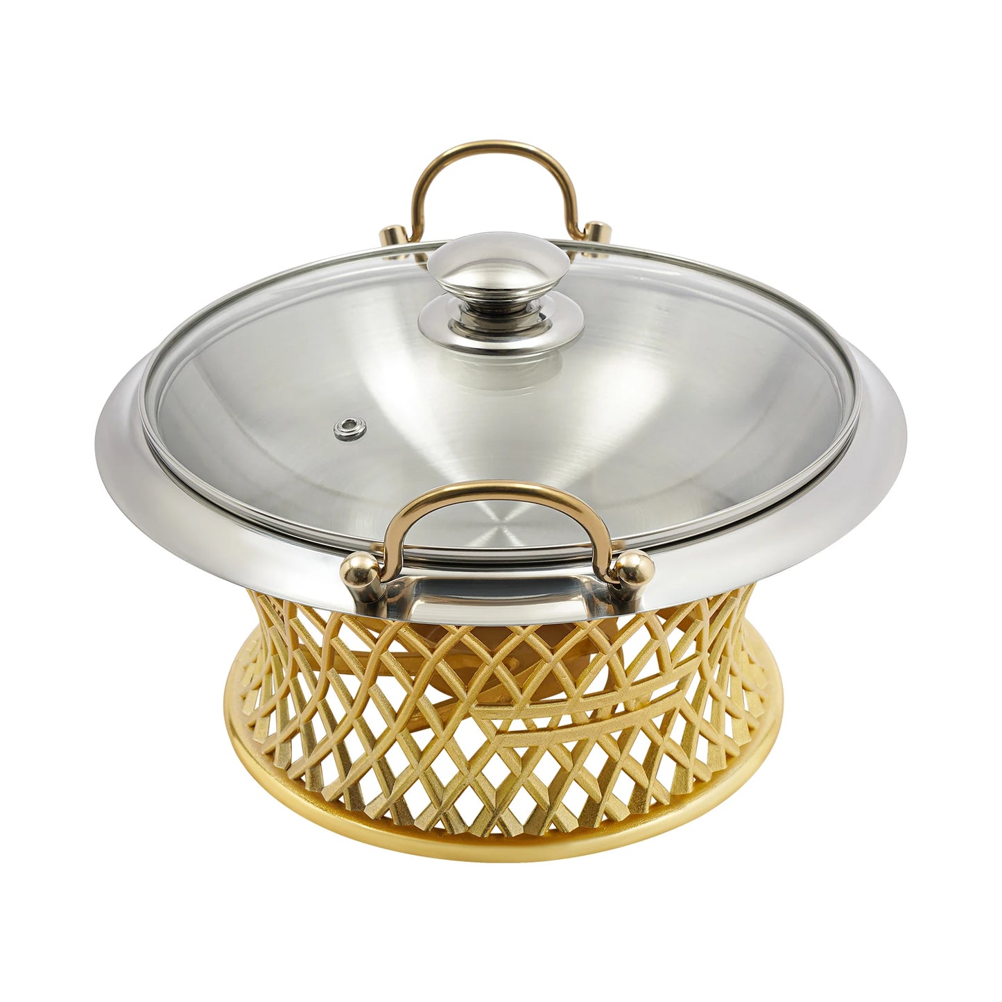 24cm round Stainless Steel Chafing Dish with Lid for Wedding BBQ Party Decoration Kitchen Essential Aluminum Alloy Pot