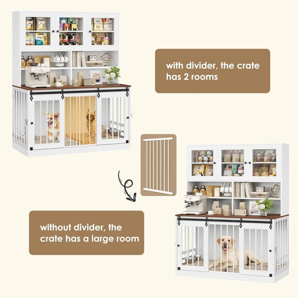 HUANZHUANG Large Dog Crate With Divider For Two Pets