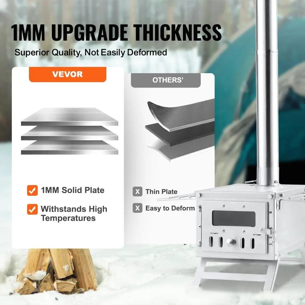 Stainless Steel Camping Wood Stove Portable Built-in Chimney