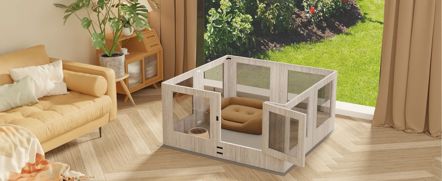 Heavy Duty Tempered Glass Dog Whelping Box Indoor Pet Playpen Kennel Cage with Waterproof Mat Training Enclosure Fence for Puppies