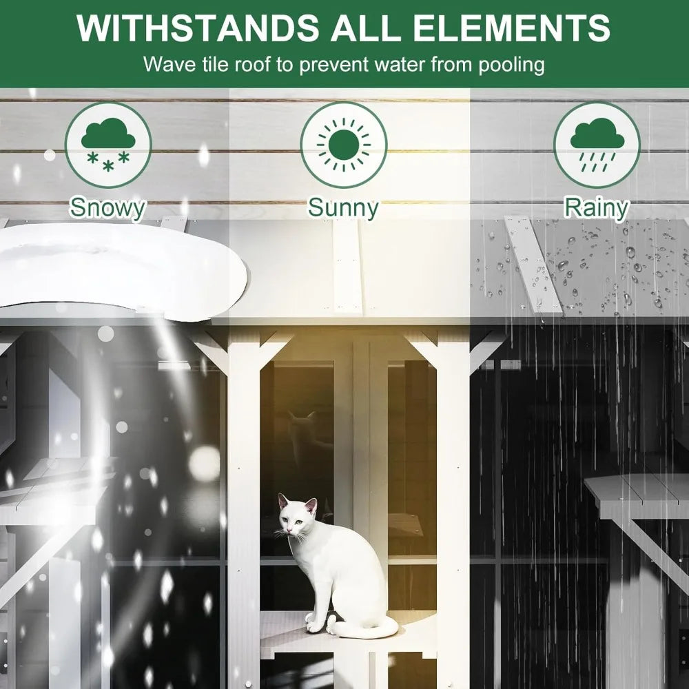 Expandable Window Box Enclosure for Multiple Indoor Cats, Comfortable Wooden Small Pet Perch House, All-Weather Use