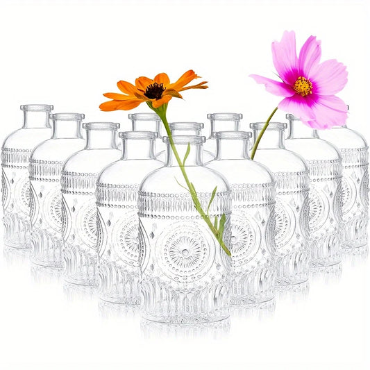 12 Pack Clear Glass Bud Vases Small Vintage Bottles for Home Office Decor Modern Style Centerpieces for Wedding Flowers