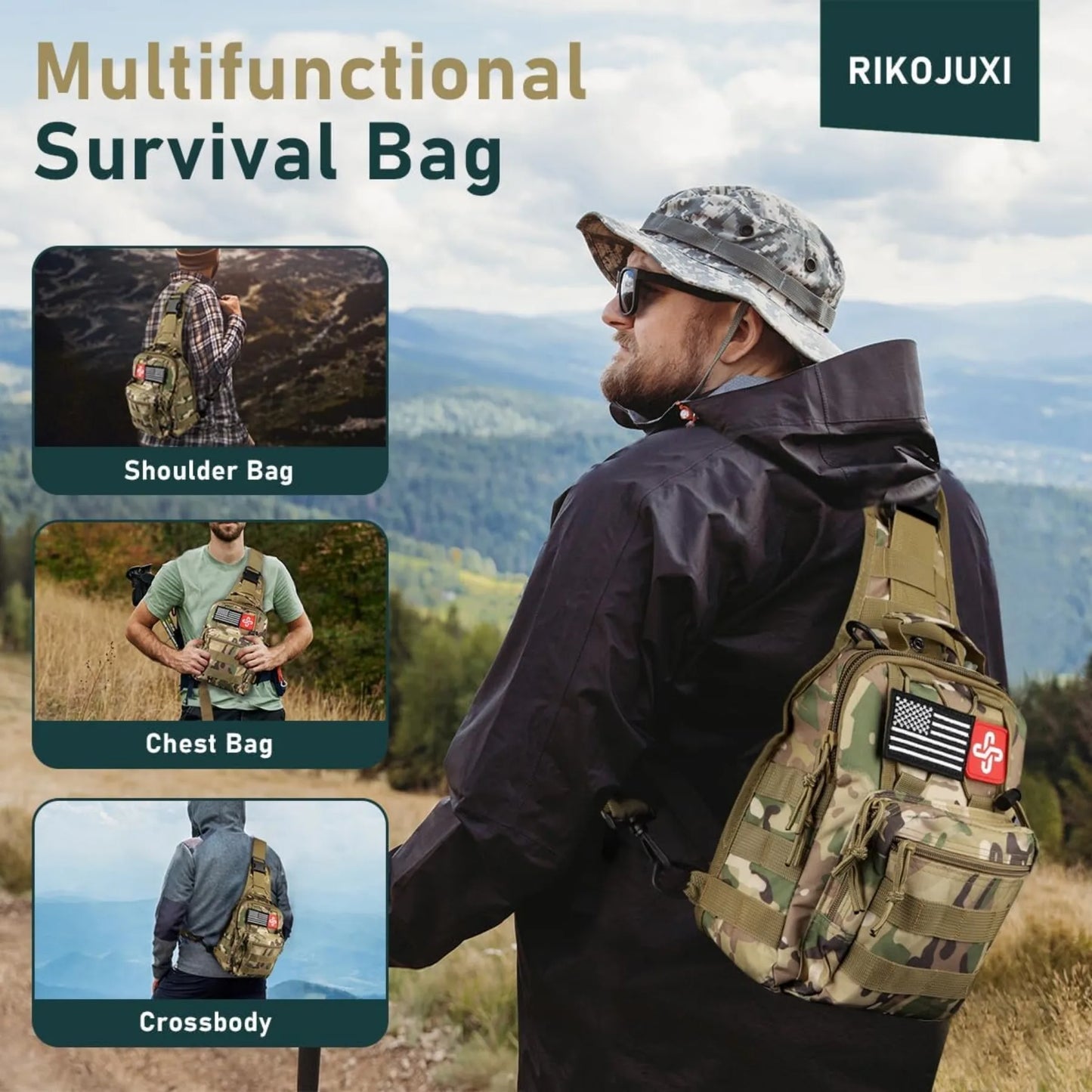 Survival kit, 262 pieces of survival equipment and supplies, first aid kit and crossbody bag