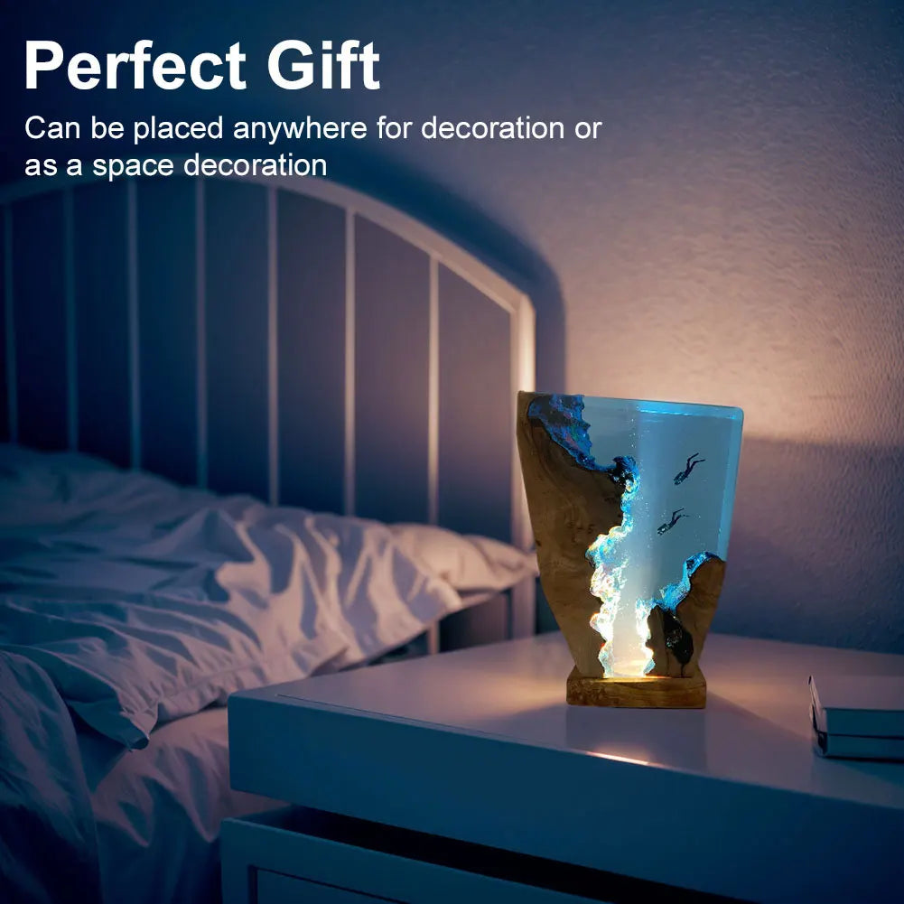 Seabed World Organism Resin Table Light USB Charging Deep Sea Diver Night Lamp for Bedroom and Office Desk Decoration