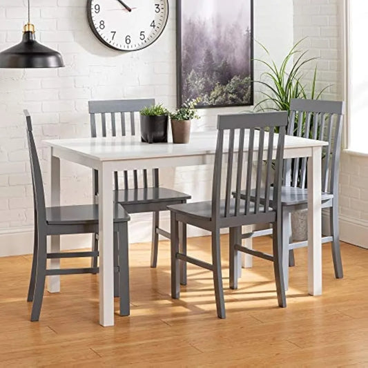4 Person Modern Farmhouse Wood Small Dining Table Dining Room Kitchen Table Set 4 Chairs Set, 48 Inch, White and Grey