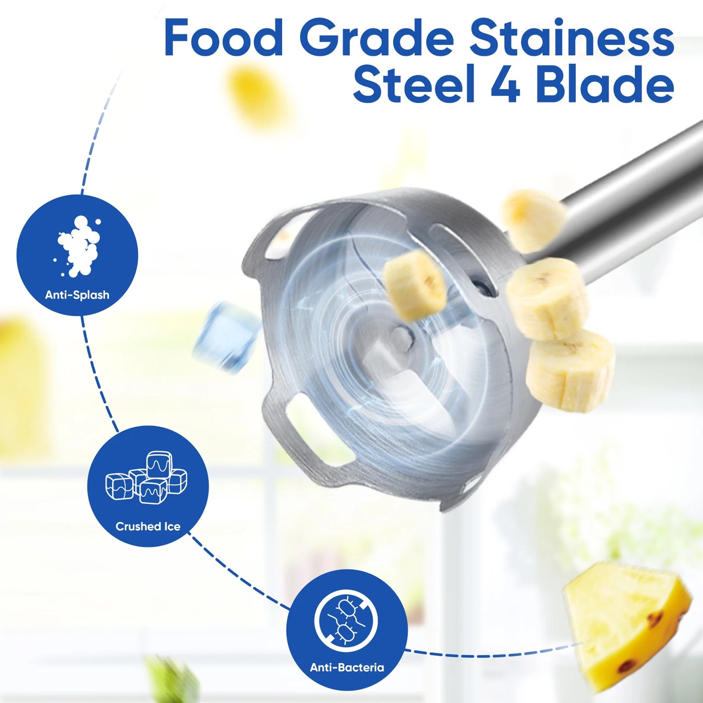 BioloMix 5 in 1 Immersion Hand Blender 1500 Watt Powerful Stainless Steel Blade Food Processor Smoothie Maker Baby Food Puree Tool