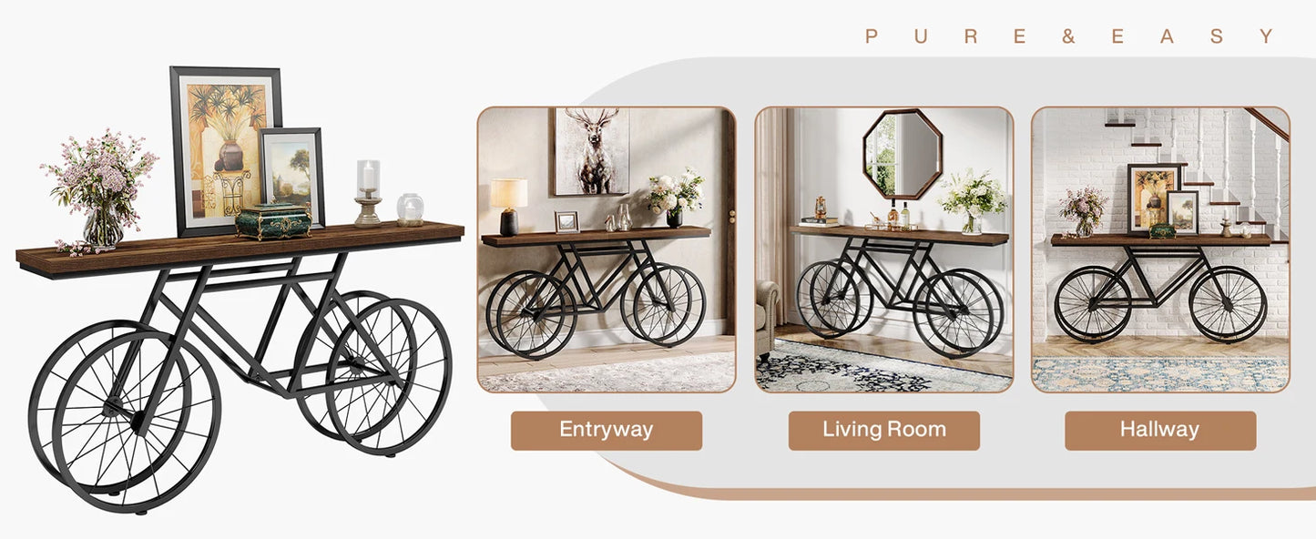 Tribesigns 70.9 Inch Extra Long Sofa Console Table with Metal Base Industrial Style Antique Finish for Living Room