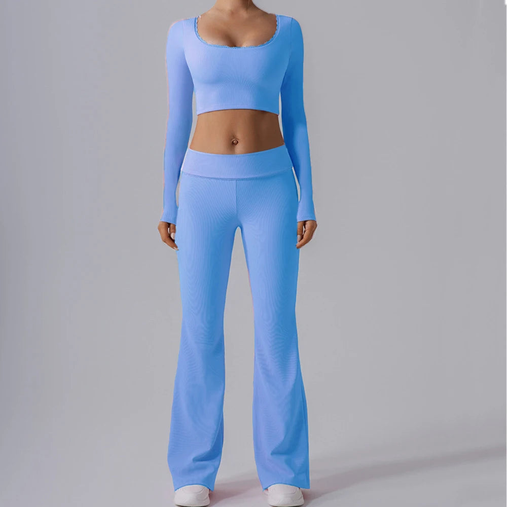 CEODOGGCN Lace Yoga Set Women High Waist Leggings Sportswear