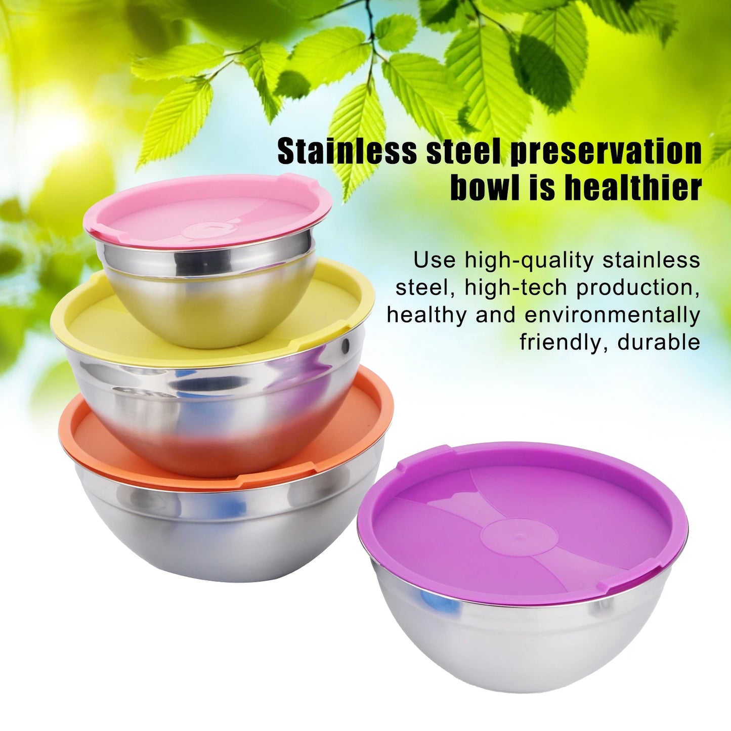 Stainless Steel Mixing Bowl Set with Lids Food Storage Containers for Kitchen Cookware