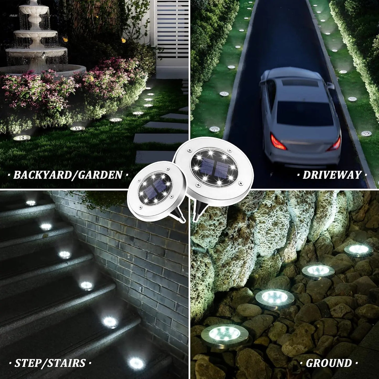 4 or 8 Pieces Solar Lights Outdoor 8 LED Solar Landscape Lighting for Garden Yard Pathway Cool or Warm White