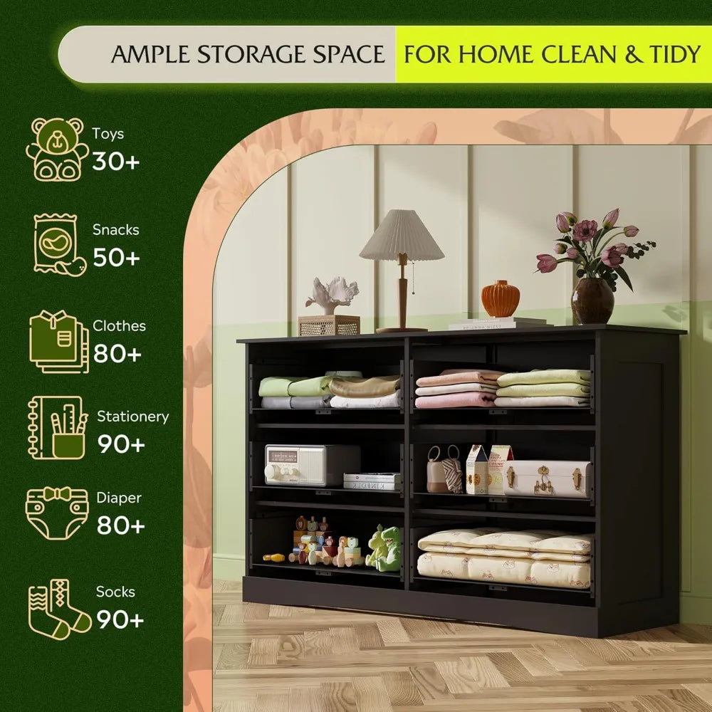 Oak Wood Dresser Six Drawer Minimalist Bedroom Storage