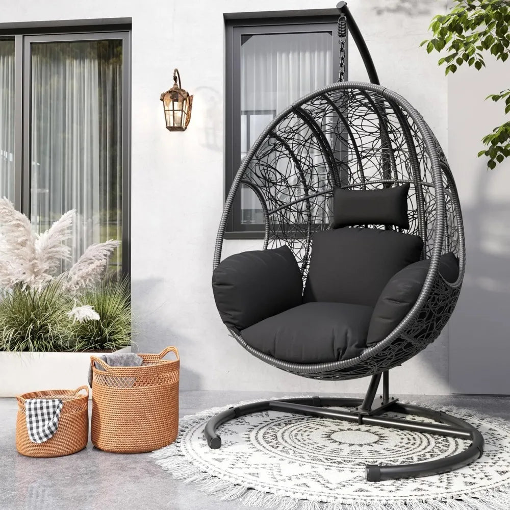 XMSJ Wicker Egg Chair Swing With Stand 400 Lb Capacity
