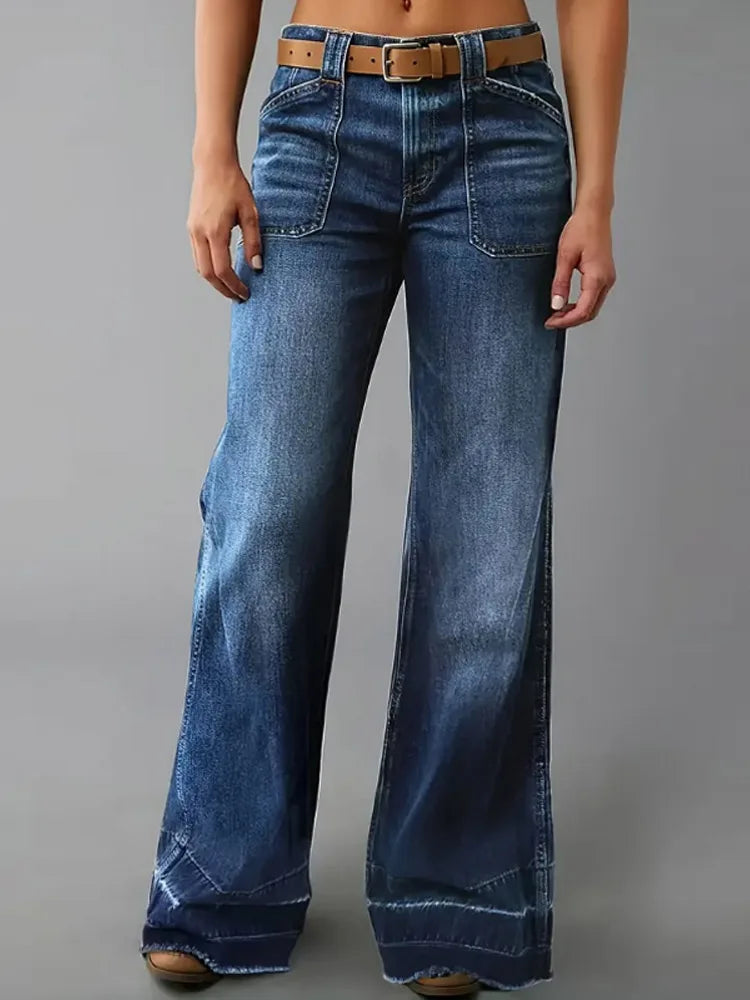 Women's Street Denim Jeans 2025 Autumn Patchwork High Waist Zipper Fly Ripped Retro Long Pants