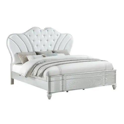 Double Bed with Luxurious Dressing Table Pearl Headboard Black Metal Bracket 4-Piece Bedroom Set