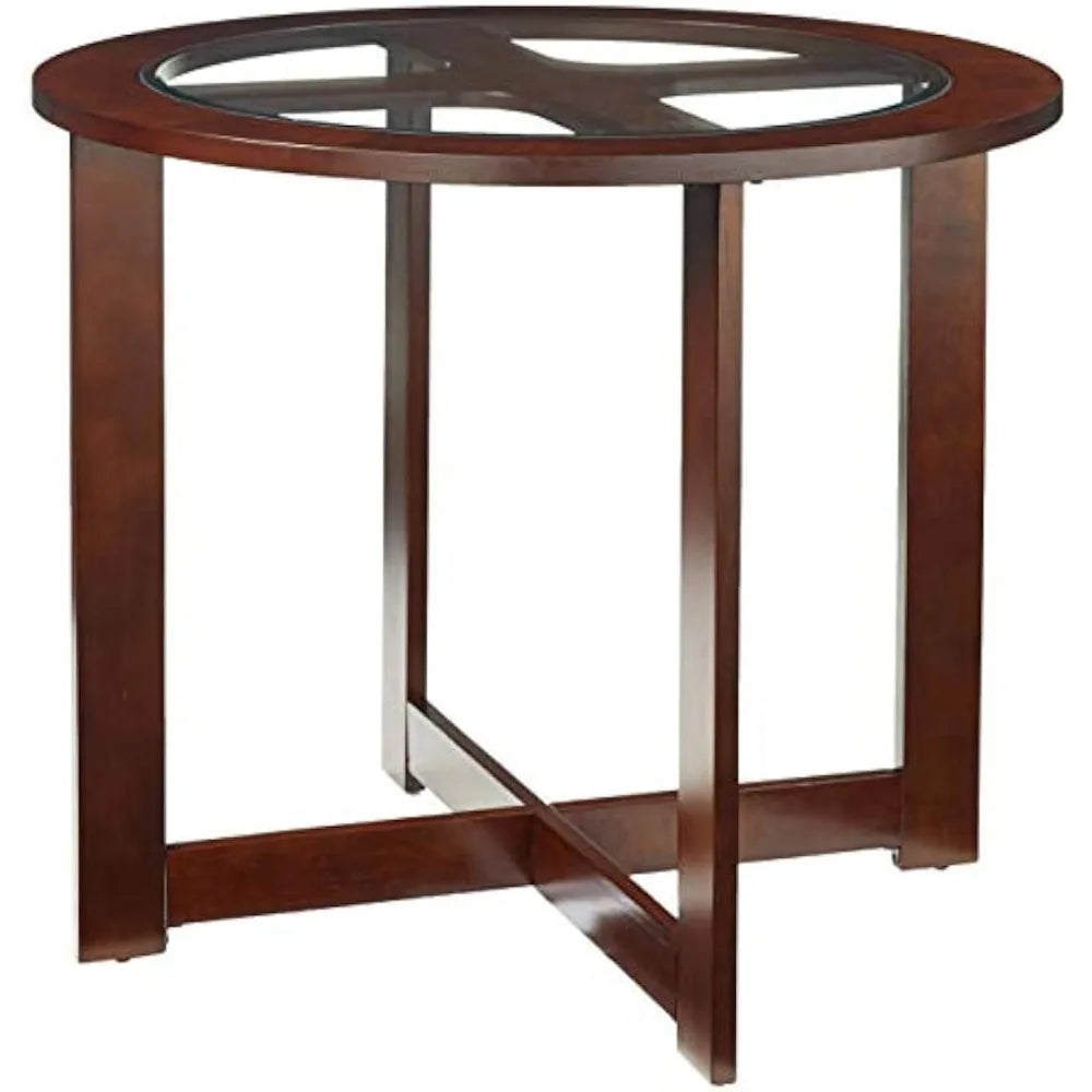 Cylina Solid Wood Glass Top Round Dining Table with 4 Chairs