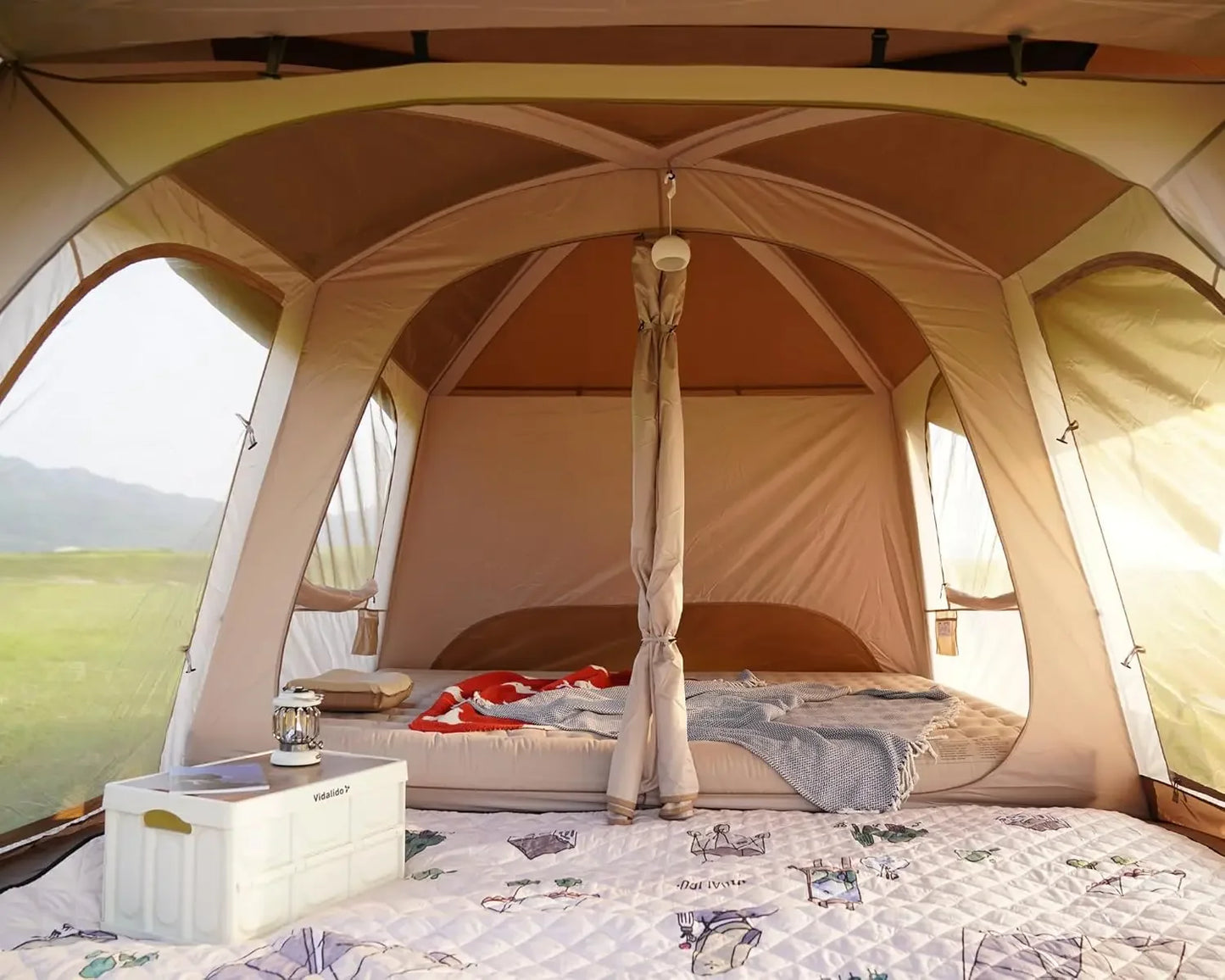 Large Family Camping Tent 8-10 Person Double Layer Waterproof 3 Door 2 Room Portable Glamping Cabin Tent for Outdoor Activities