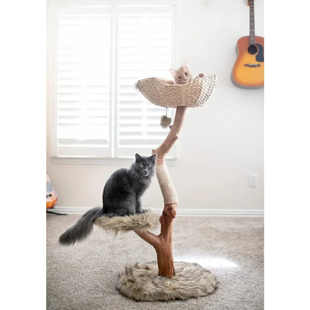 Wooden Cat Tree Tower, Modern Single Branch Wood Cat Tree, Cat Climbing, Furniture for , Gift,