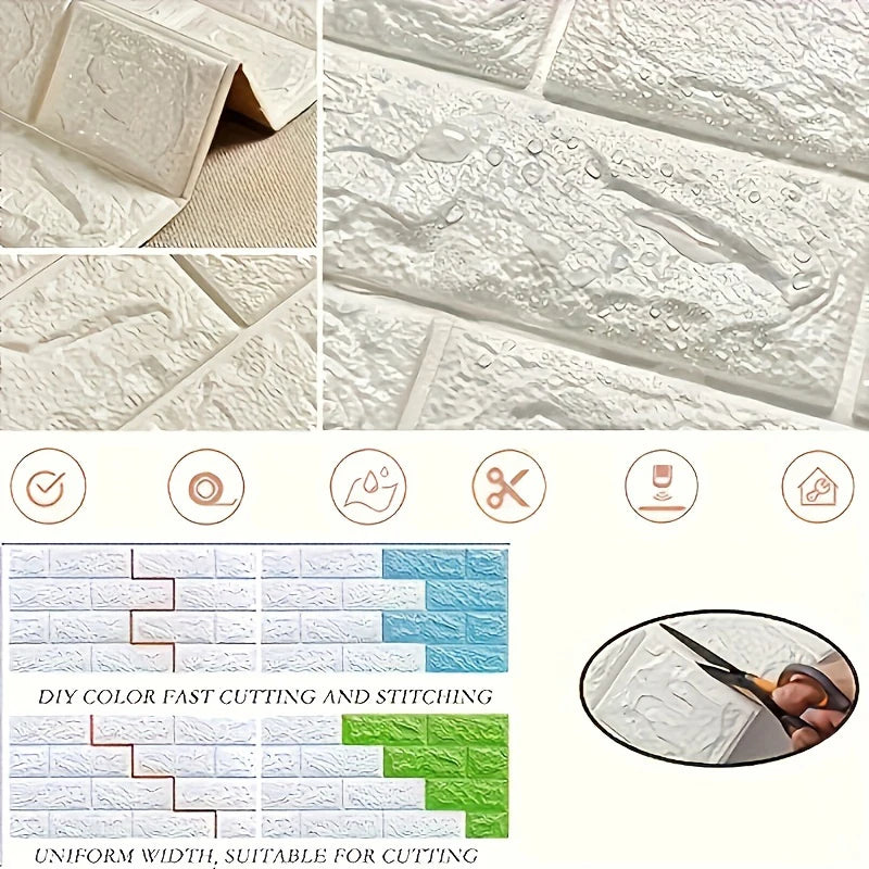 100/200Pcs 3D Wall Tile Stickers Brick Pattern Foam Self-Adhesive Waterproof Ceiling Decor Easy Apply for Moisture Proof