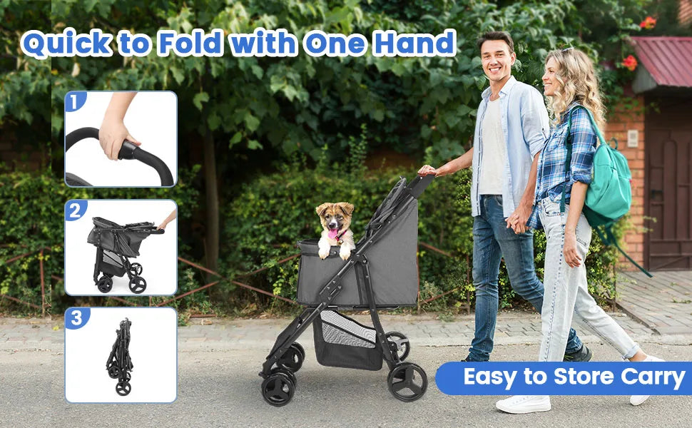 Wedyvko Pet Stroller 360 Rotate Wheels Dog Carrier with Brakes And Basket for Small to Medium Sized Dogs Breathable Metal Frame