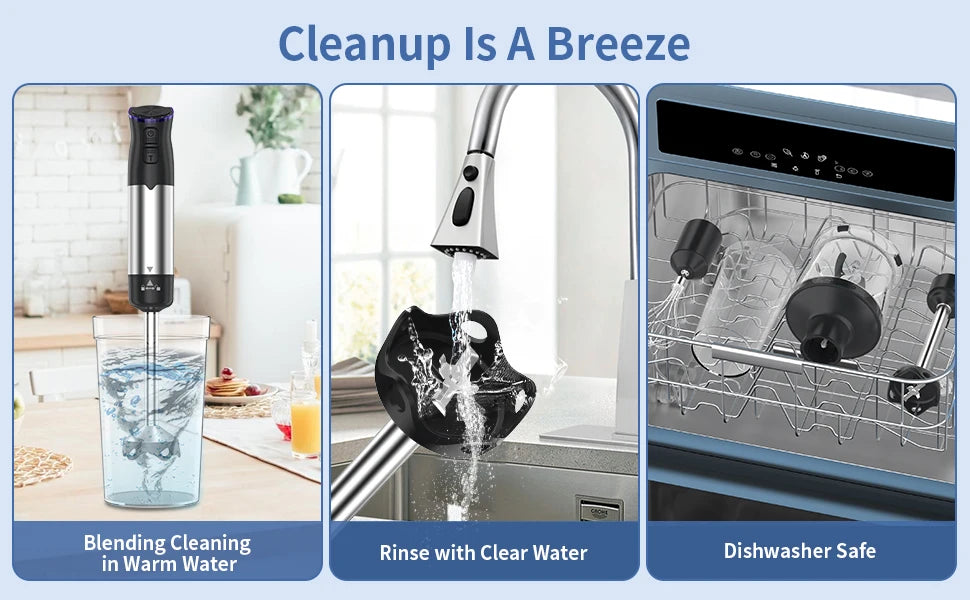 1000W Electric Immersion Handheld Blender 5 in 1 Kitchen Appliance for Soups Smoothies Purees and Baby Food Stainless Steel