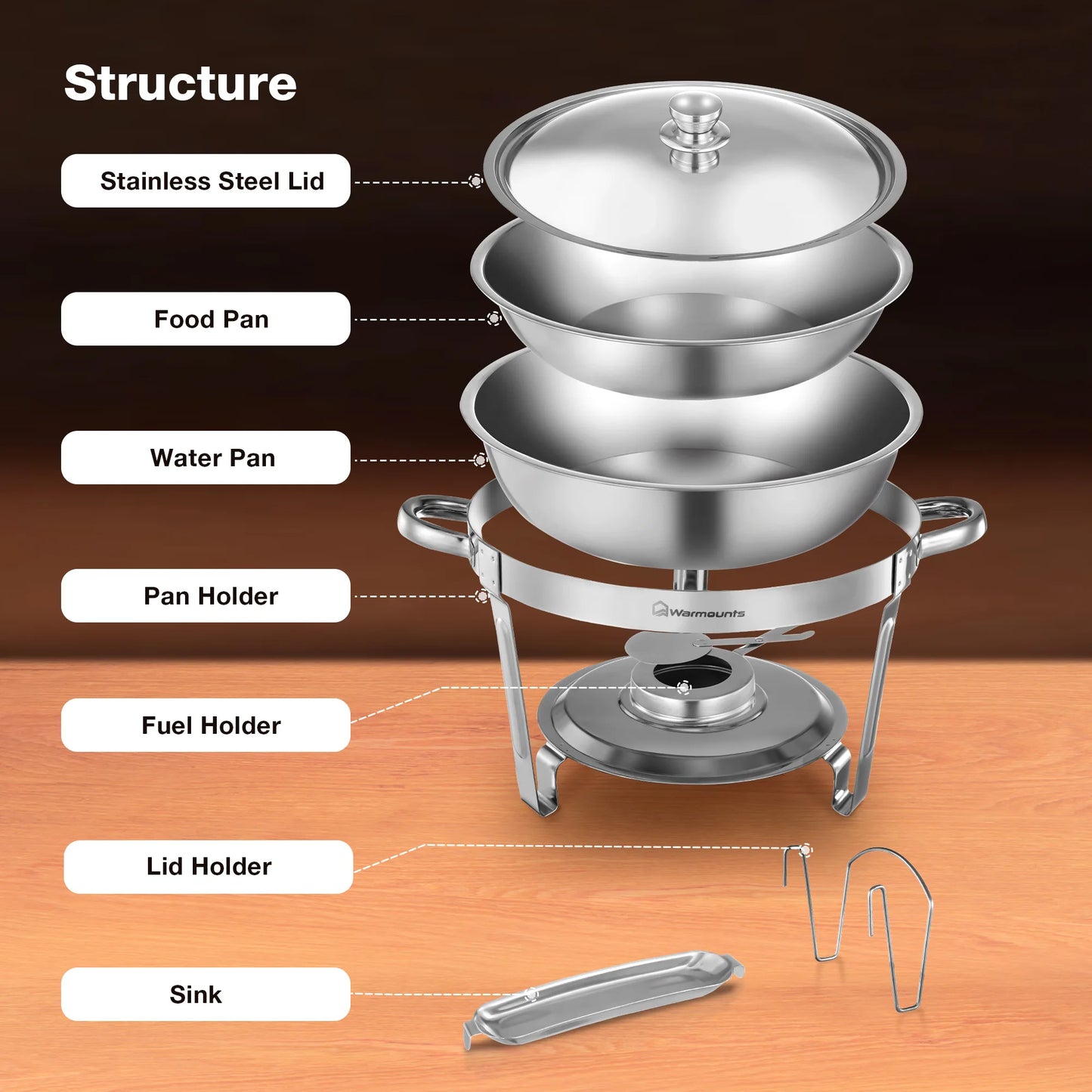 round Chafing Dish Warmer Container Set with Stainless Steel Lid for Party Catering Hotel Buffet Food Warm Pan 1/2/4/6 Pack Options
