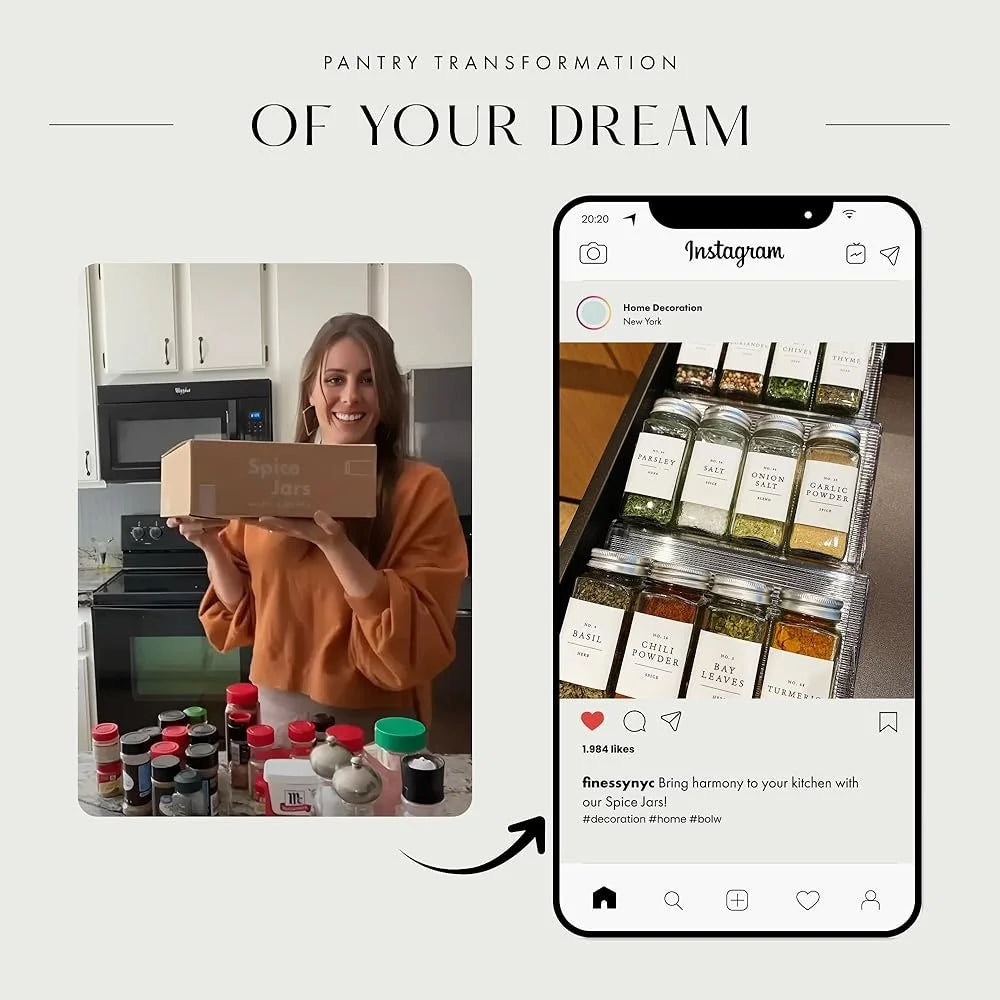 36 Pack Glass Spice Jars with Metal Lids and Labels Clear Storage Containers Kitchen Seasoning Organization Gift Set