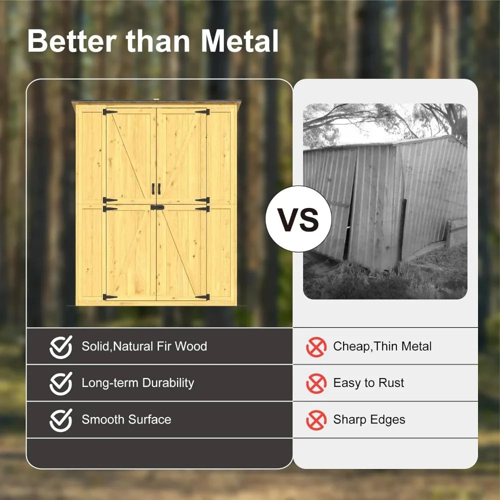 4.6x2.2 FT Outdoor Garden Storage Shed Waterproof Wood Tool Shed with Floor Modern Yellow Solid Wood Cabinet