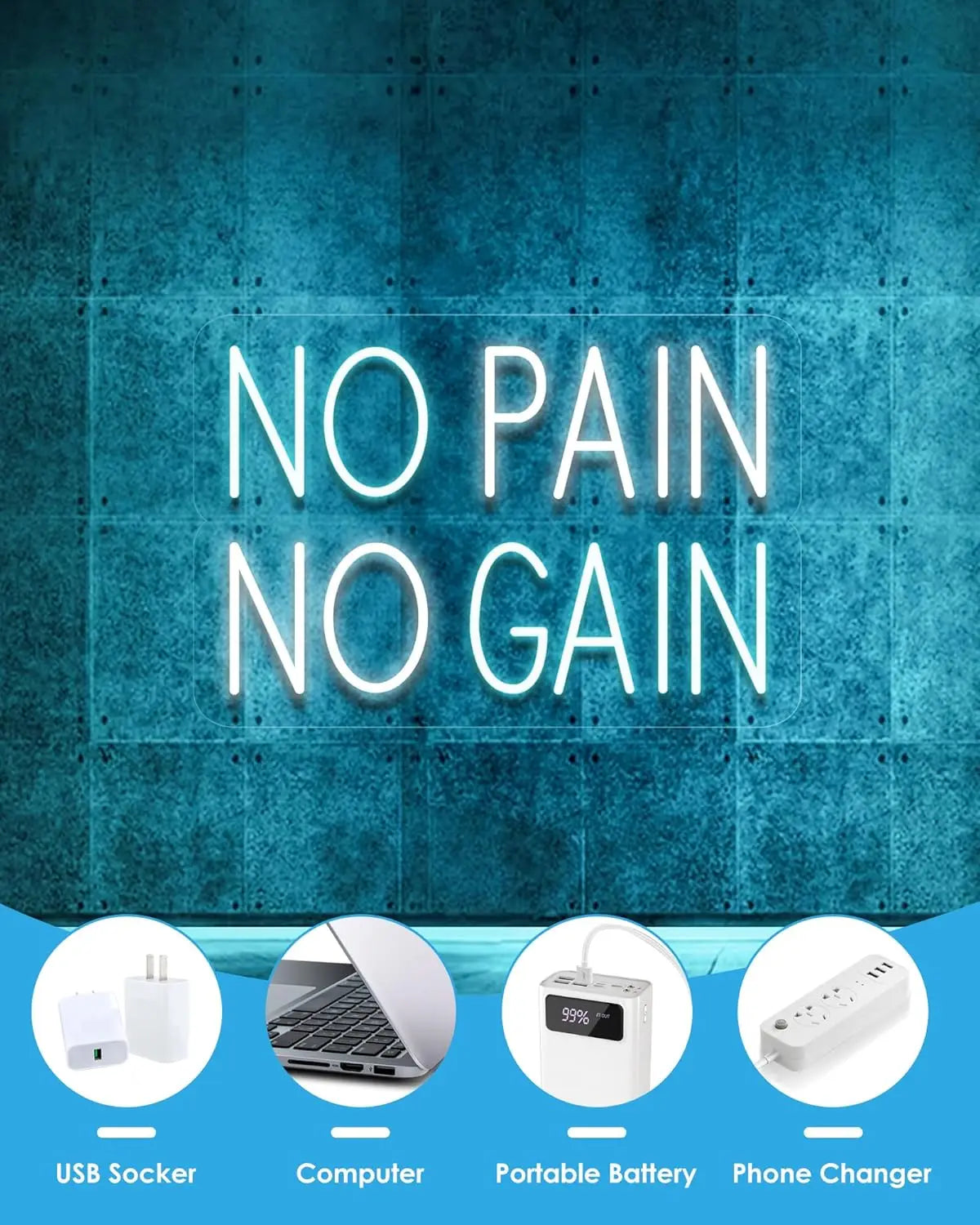 Hign Concerned No Pain No Gain LED Neon Sign USB