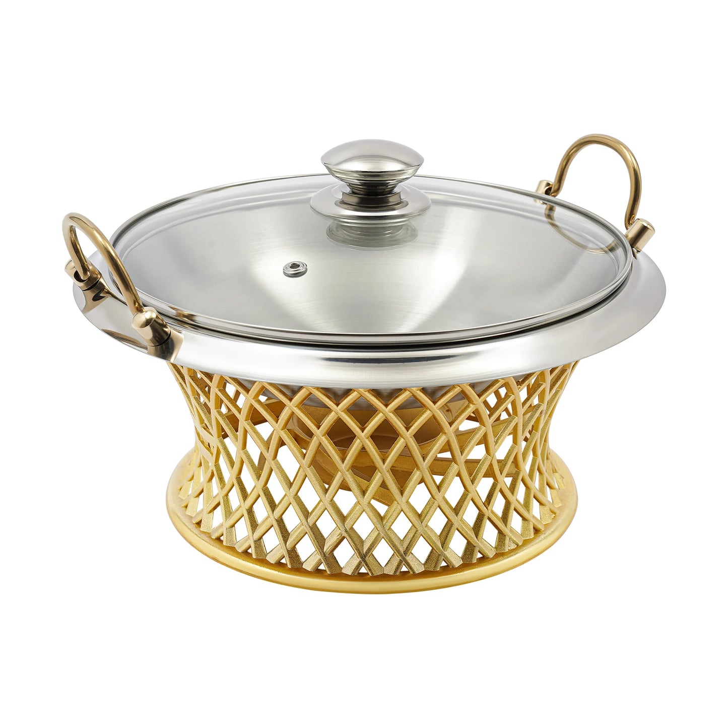 24cm round Stainless Steel Chafing Dish with Lid for Wedding BBQ Party Decoration Kitchen Essential Aluminum Alloy Pot