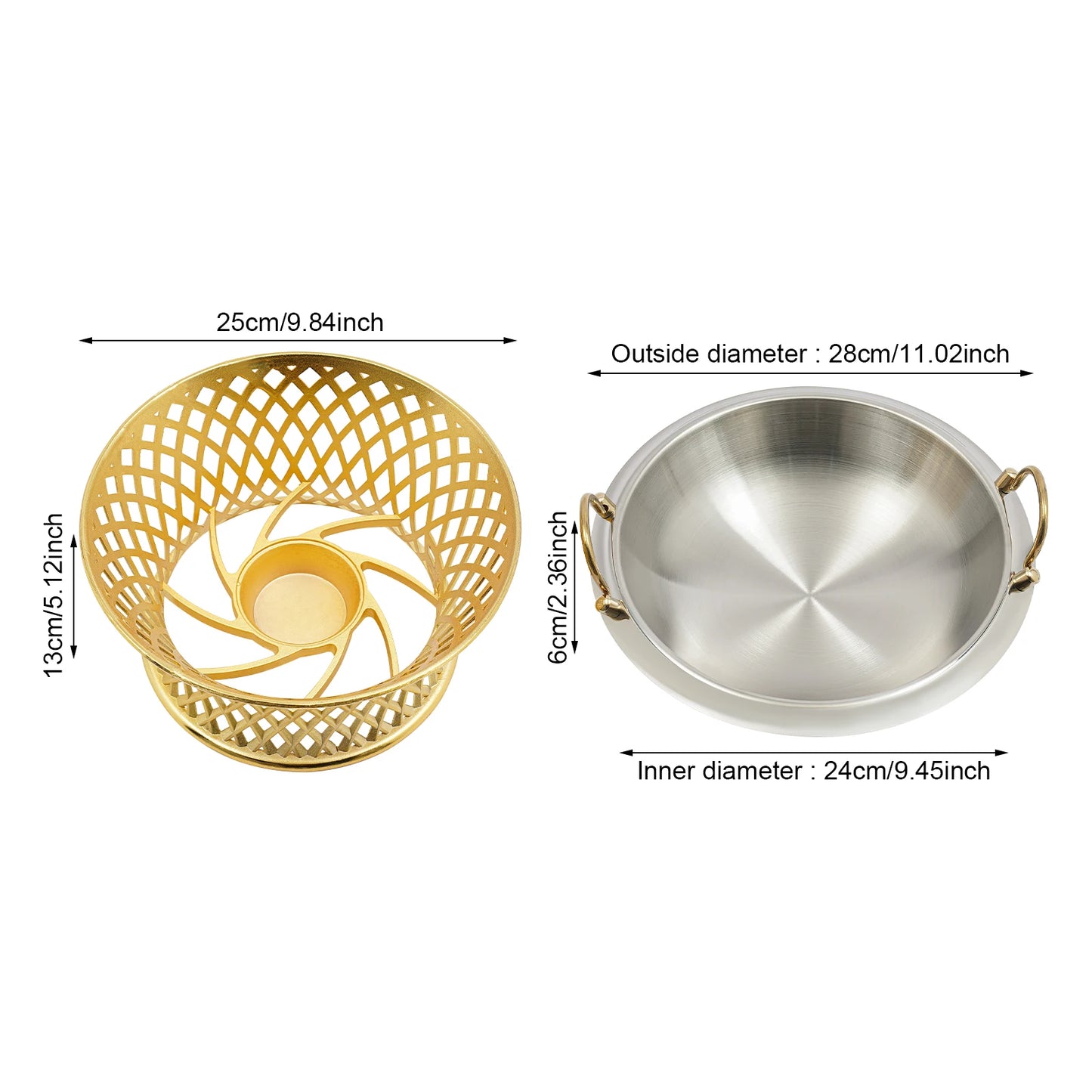 24cm round Stainless Steel Chafing Dish with Lid for Wedding BBQ Party Decoration Kitchen Essential Aluminum Alloy Pot