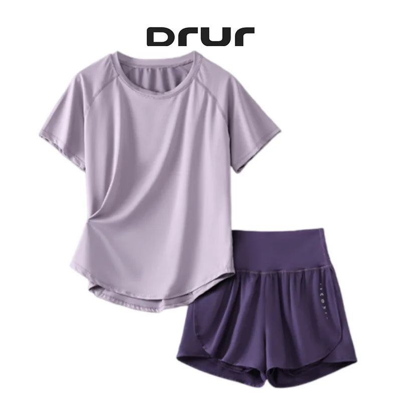 DRUR Women Yoga Set 2 Piece Fitness Wear Running Shorts