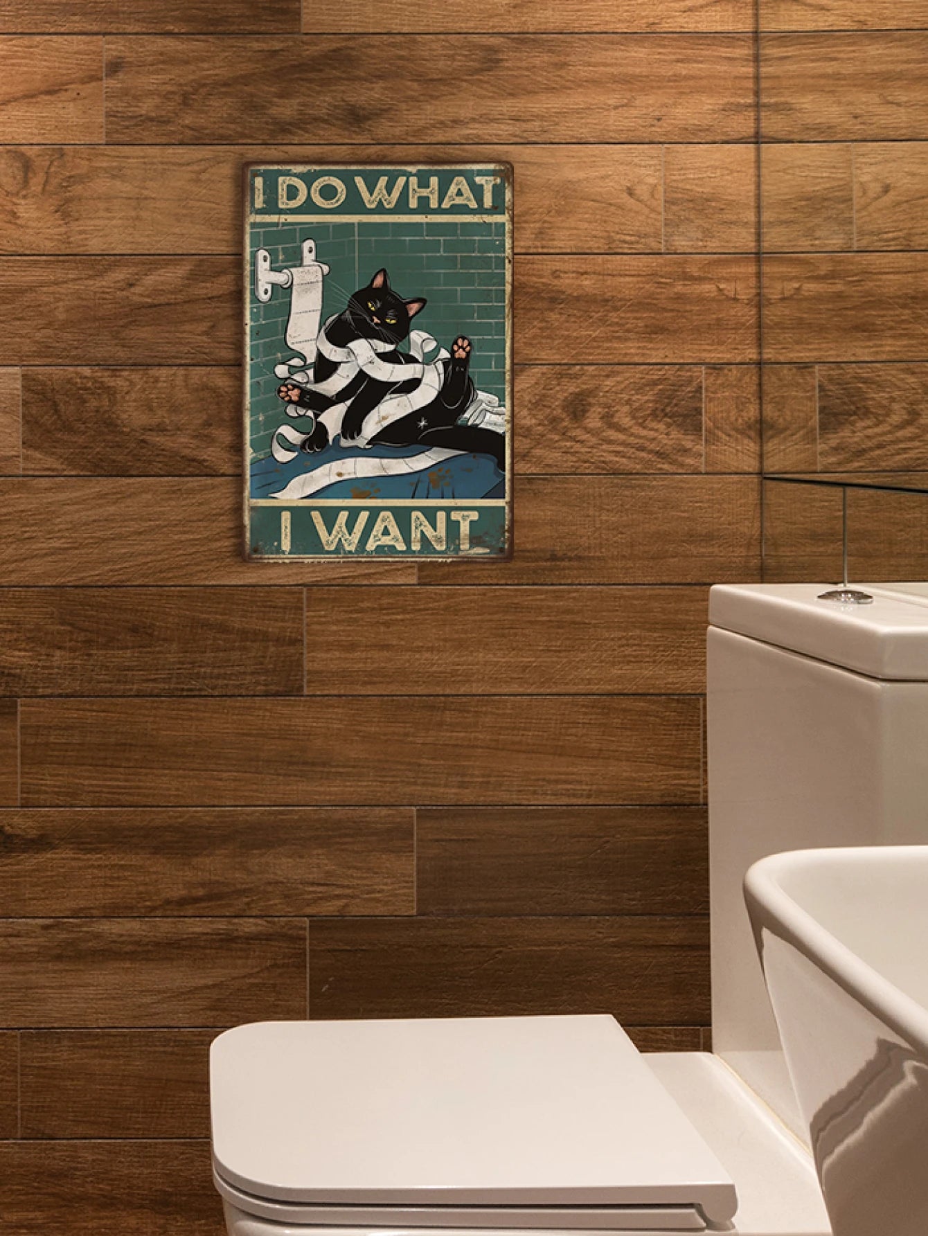 Putuo Decor Black Cat Tin Sign, Poster Wall Art Decor for Bathroom Wall Decor, 7.8 X 11.8 Inches, I Do I Want