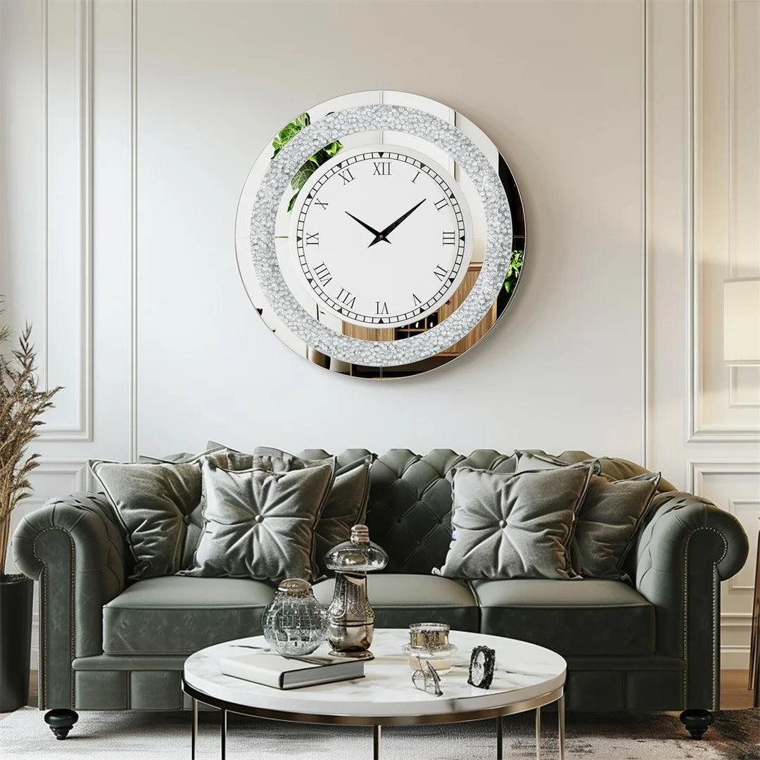 LUVODI 32 Inch Modern 3D Wall Clock Large Diamond Crystal Living Room Kitchen Bedroom Hall Clock with Roman Numerals