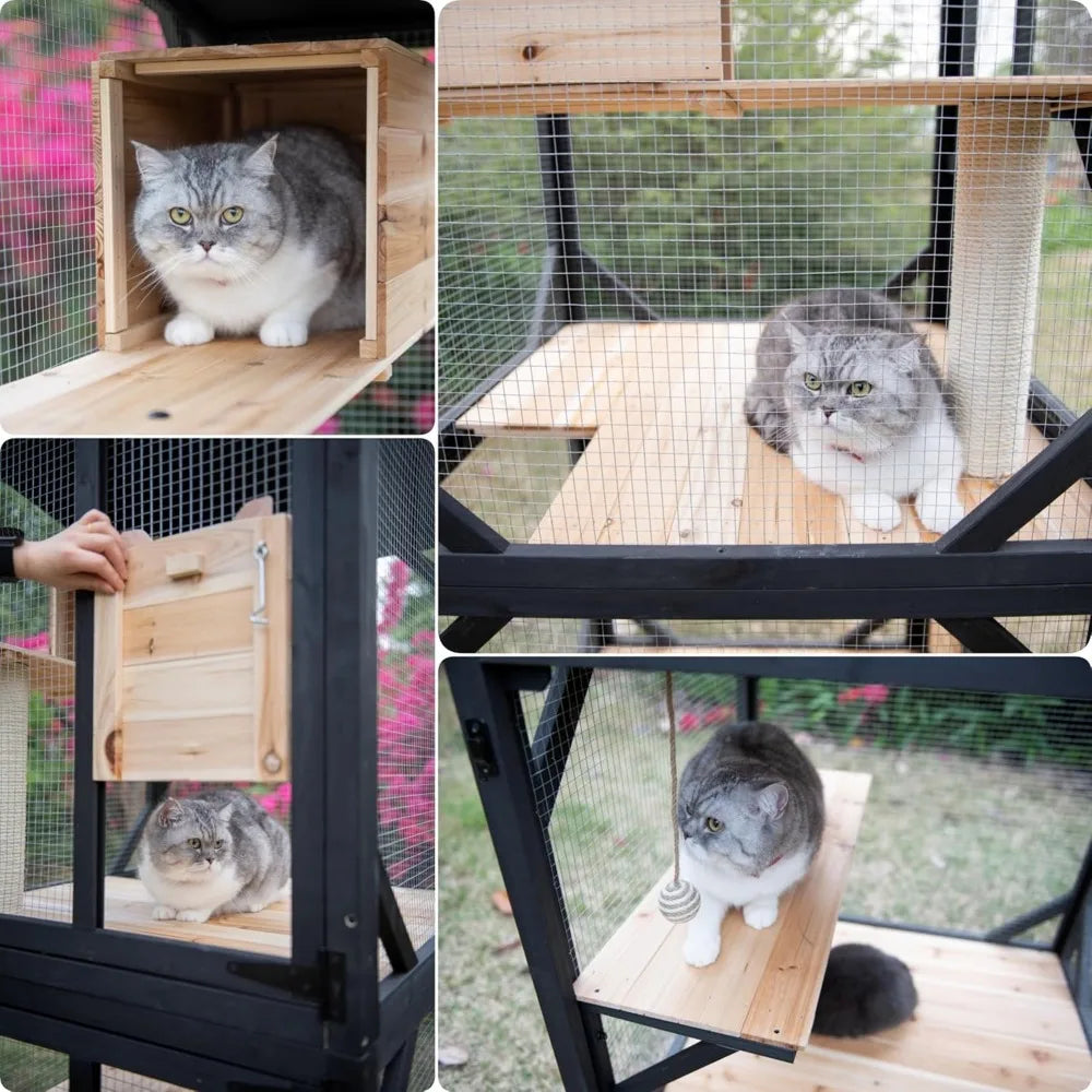 4-Tier Cat Catio Outdoor Enclosure 70.9'H with Removable Floor Scratching Post Sisal Balcony Large Patio Cat House by ZHIYONG