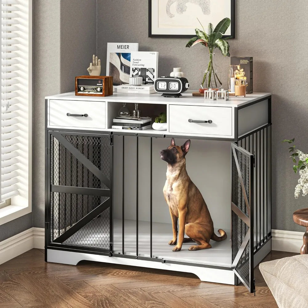 Dog Crate Furniture Heavy Duty Wooden TV Stand with 2 Drawers