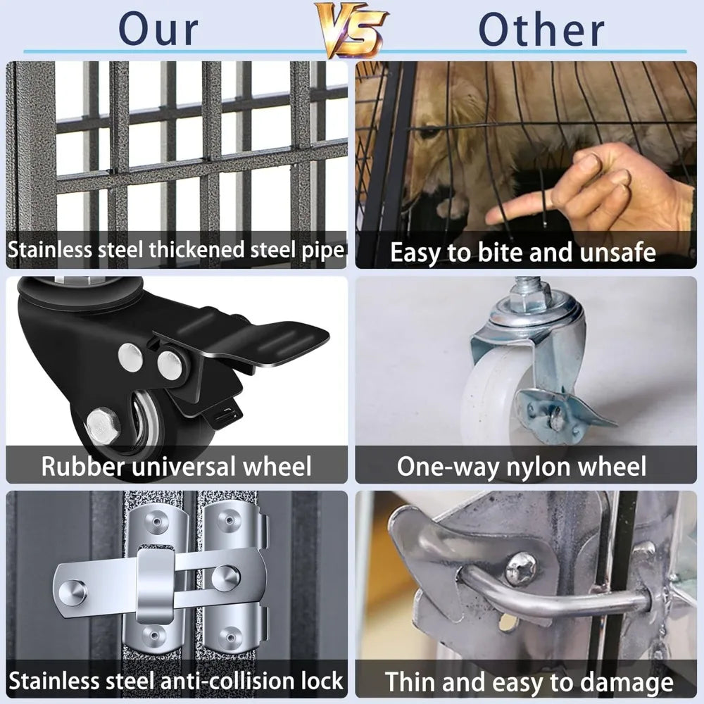 Heavy Duty Metal Dog Cage Large Kennel Crate with Three Doors Four Wheels 38 Inch Y-Shaped Pet Playpen by DAFIFY