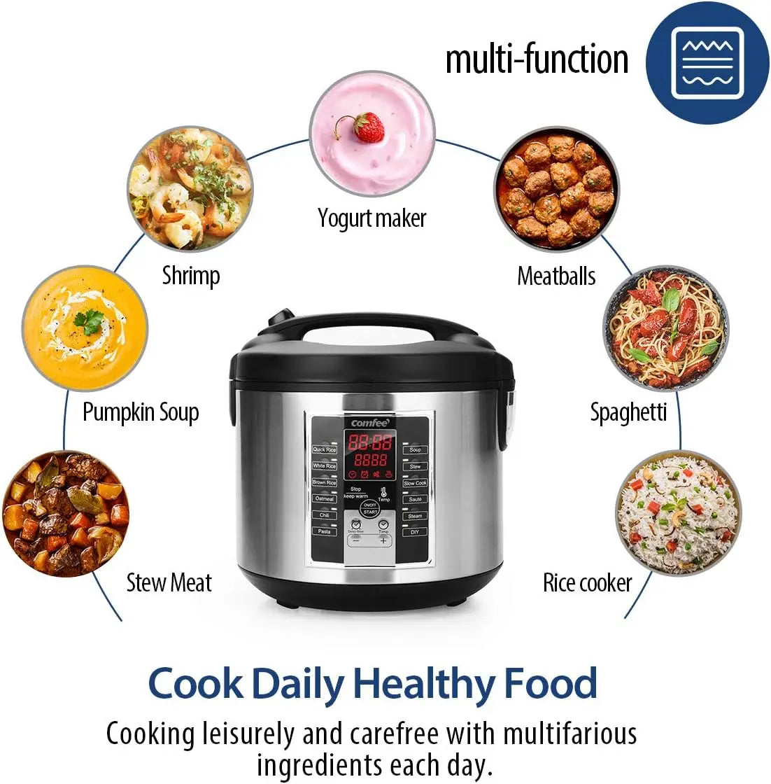 12 Digital Cooking Programs Rice Cooker Slow Cooker Steamer Sauté 5.2Qt Large Capacity Multi Cooker with Ceramic Lid