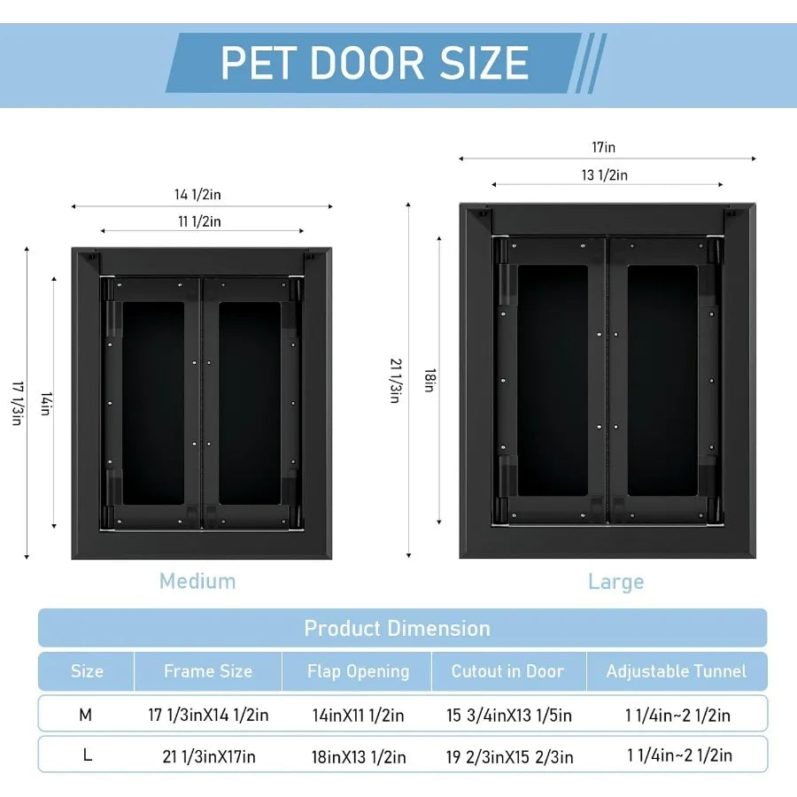 Heavy duty aluminum exterior dog door with strong double magnetic flaps designed for medium sized dogs up to 40 lbs.