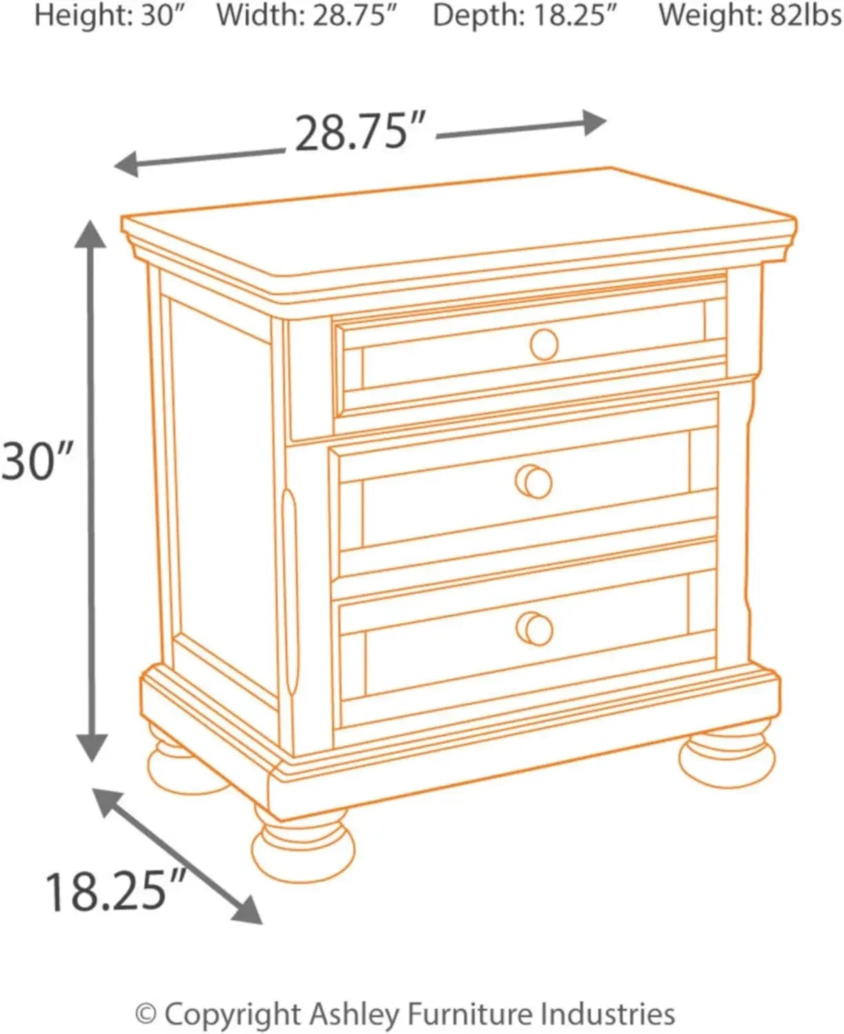 Porter Classic 2 Drawer Nightstand with Dovetail and Ball-bearing Construction, 29.88" Tall, Dark Brown