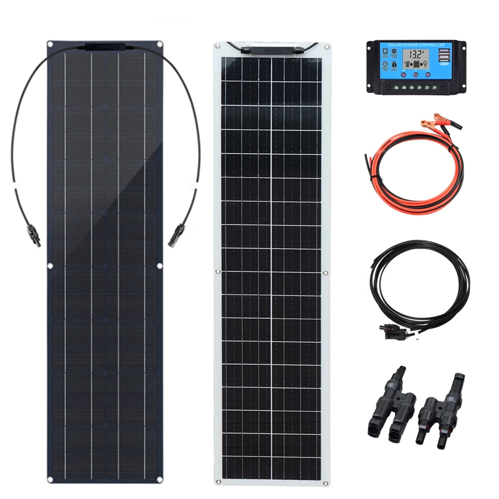 WUZECK Flexible Solar Panel kit 50 Watt  PV Module 100 Watt 12V 24V Solar cable Cell home outdoor Car Boat Battery camping trip
