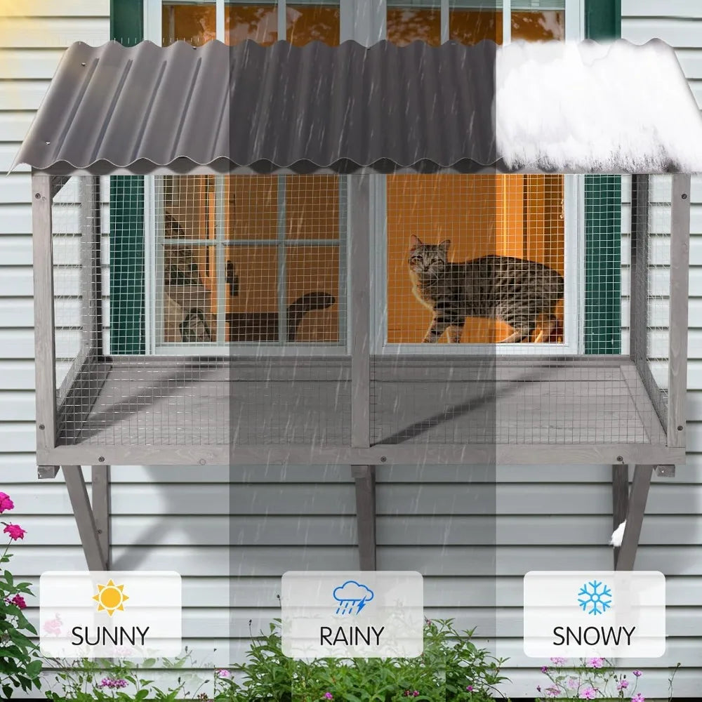 Cat Wall-Mounted Window Enclosure for Indoor Cats, Expandable Wood Small Animal Perch House, Secure and Cozy Outdoor Retreat.