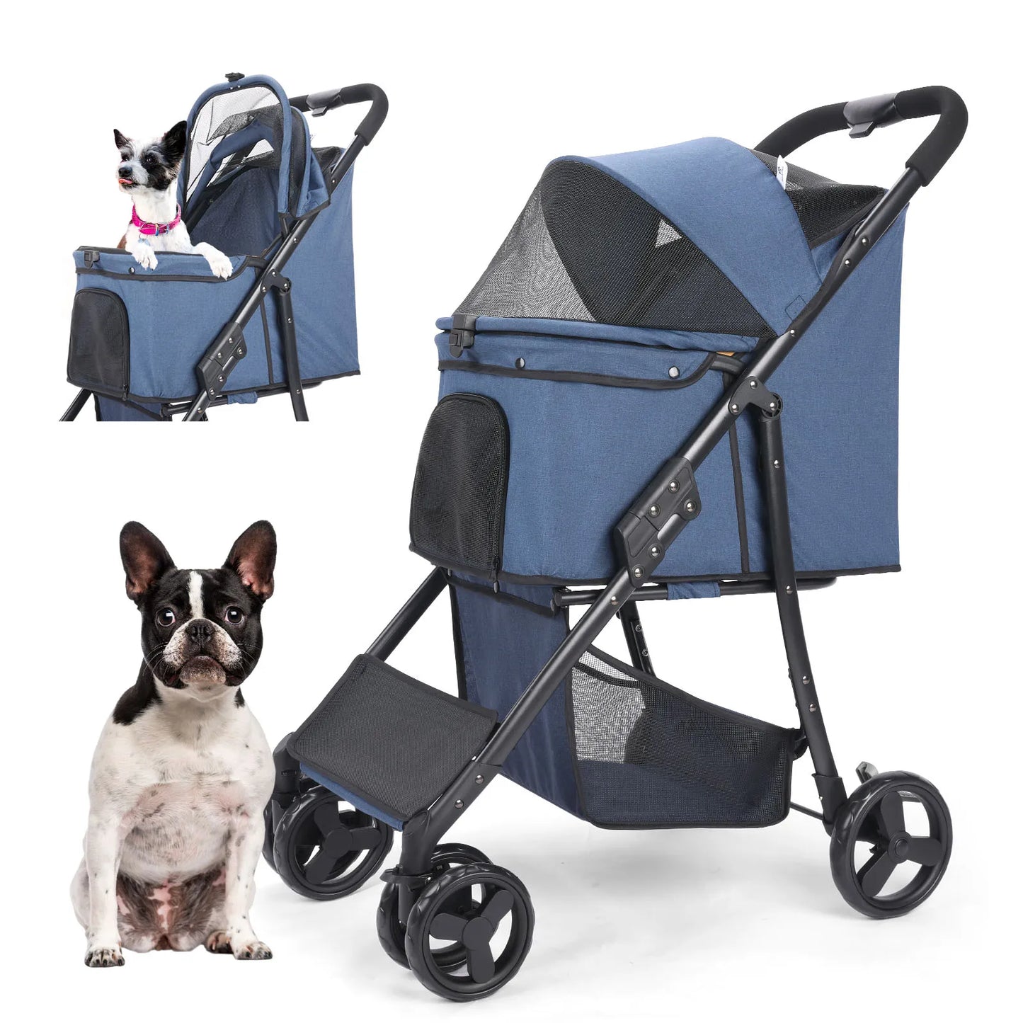 Wedyvko Pet Stroller 360 Rotate Wheels Dog Carrier with Brakes And Basket for Small to Medium Sized Dogs Breathable Metal Frame