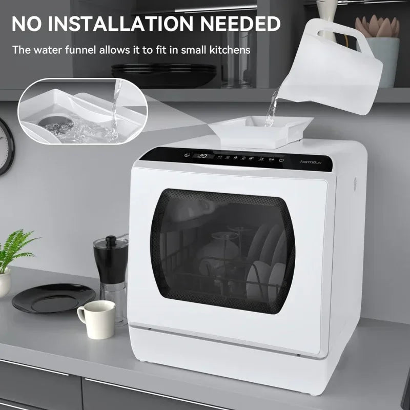 QWHermitlux Countertop Dishwasher With 5 Washing Programs