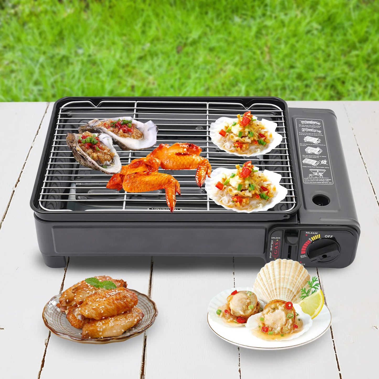 Portable Butane Grill Stove for Camping Free Standing BBQ with Grilling Net And Carry Case - Cooking Gas Stove with Heat Resistance Features